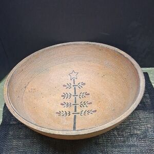 Primitive folk art design large round composite bowl
